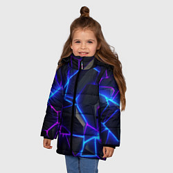Куртка зимняя для девочки Неоновые фиолетовые и синие плиты, цвет: 3D-черный — фото 2