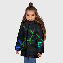 Куртка зимняя для девочки Зеленые и синие плиты, цвет: 3D-черный — фото 2