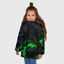 Куртка зимняя для девочки Зеленый и синий неон, цвет: 3D-черный — фото 2