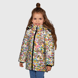 Куртка зимняя для девочки Паттерн смайлы эмоджи, цвет: 3D-черный — фото 2
