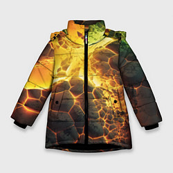 Куртка зимняя для девочки Разлом плит из лавы, цвет: 3D-черный