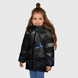 Куртка зимняя для девочки Черные плиты с синим свечением, цвет: 3D-красный — фото 2