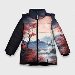 Куртка зимняя для девочки Луна над горами, цвет: 3D-черный