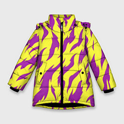 Куртка зимняя для девочки Кислотный тигр паттерн, цвет: 3D-черный