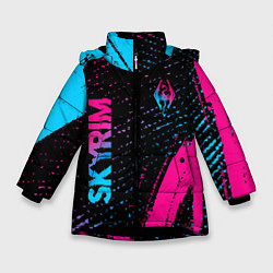 Куртка зимняя для девочки Skyrim - neon gradient: надпись, символ, цвет: 3D-черный