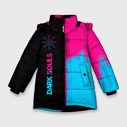 Куртка зимняя для девочки Dark Souls - neon gradient: по-вертикали, цвет: 3D-черный
