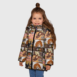Куртка зимняя для девочки Коллаж из рисунков с лисой, цвет: 3D-красный — фото 2