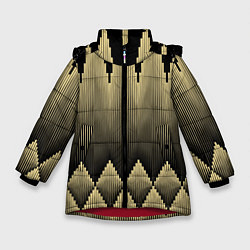 Куртка зимняя для девочки Золотые ромбы на черном, цвет: 3D-красный