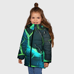 Куртка зимняя для девочки Зеленое неоновое свечение из зеленых плит, цвет: 3D-черный — фото 2