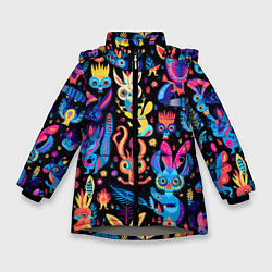 Куртка зимняя для девочки Космические монстрики, цвет: 3D-светло-серый