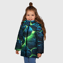 Куртка зимняя для девочки Разлом зеленых плит с неоном, цвет: 3D-светло-серый — фото 2