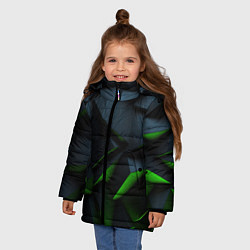 Куртка зимняя для девочки Черные и зеленые плиты, цвет: 3D-красный — фото 2