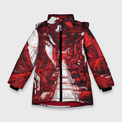 Куртка зимняя для девочки Красная комната киберпанк, цвет: 3D-красный