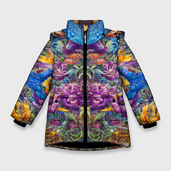 Куртка зимняя для девочки Зеркальный цветочный паттерн с птицами - мода - не, цвет: 3D-черный