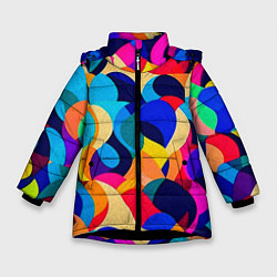 Куртка зимняя для девочки Яркая абстракция паттерн, цвет: 3D-черный