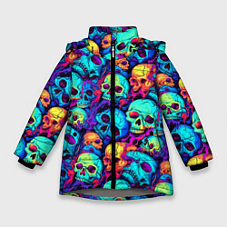 Зимняя куртка для девочки Яркие кислотные черепа