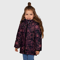 Куртка зимняя для девочки Цветочная тёмно-красный, цвет: 3D-черный — фото 2
