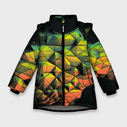 Куртка зимняя для девочки Зеленая кубическая абстракция, цвет: 3D-светло-серый