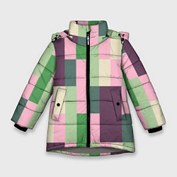 Куртка зимняя для девочки Прямоугольный блочный паттерн, цвет: 3D-светло-серый
