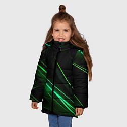 Куртка зимняя для девочки Green lines black backgrouns, цвет: 3D-черный — фото 2