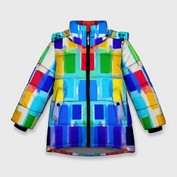 Куртка зимняя для девочки Colorful strips - pop art - vogue, цвет: 3D-светло-серый