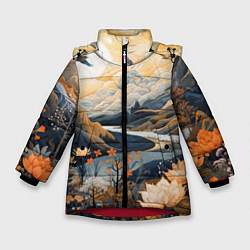 Куртка зимняя для девочки Солнечное утро в цветущих горах, цвет: 3D-красный