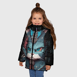Куртка зимняя для девочки Кот самурай сердитый, цвет: 3D-черный — фото 2