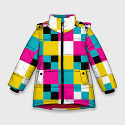 Куртка зимняя для девочки Геометрический ретро узор cmyk, цвет: 3D-красный