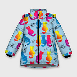 Куртка зимняя для девочки Коты звездные и веточки, цвет: 3D-светло-серый