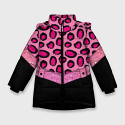 Куртка зимняя для девочки Розовый леопард и блестки принт, цвет: 3D-черный