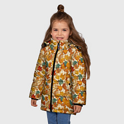 Куртка зимняя для девочки Осенние листья узор, цвет: 3D-черный — фото 2