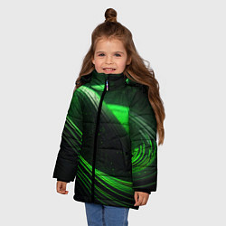 Куртка зимняя для девочки Зеленые абстрактные волны, цвет: 3D-светло-серый — фото 2