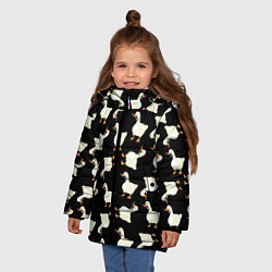 Куртка зимняя для девочки Паттерн с гусями, цвет: 3D-черный — фото 2