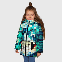 Куртка зимняя для девочки Смайлик из бирюзовой мазайке, цвет: 3D-черный — фото 2