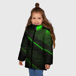 Куртка зимняя для девочки Зеленая абстракция со светом, цвет: 3D-красный — фото 2