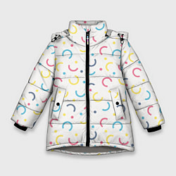 Куртка зимняя для девочки Точки и дуги на светлом фоне, цвет: 3D-светло-серый