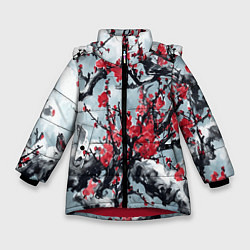 Куртка зимняя для девочки Лепестки цветущей вишни - сакура, цвет: 3D-красный