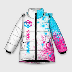 Куртка зимняя для девочки Brawl Stars neon gradient style: по-вертикали, цвет: 3D-черный