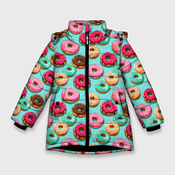Куртка зимняя для девочки Разноцветные пончики паттерн, цвет: 3D-черный