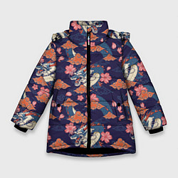 Куртка зимняя для девочки Паттерн китайский дракон, цвет: 3D-черный