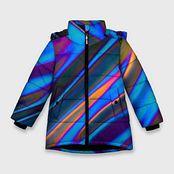 Куртка зимняя для девочки Глитч галограмма радужная, цвет: 3D-черный