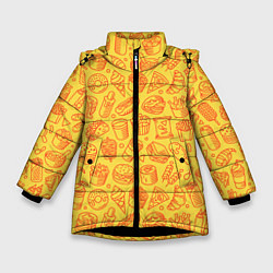 Куртка зимняя для девочки Фастфуд - жёлтый, цвет: 3D-черный