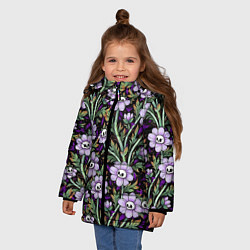 Куртка зимняя для девочки Цветы с черепами, цвет: 3D-светло-серый — фото 2