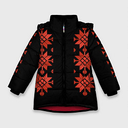 Куртка зимняя для девочки Удмуртский - вертикаль black 2, цвет: 3D-красный