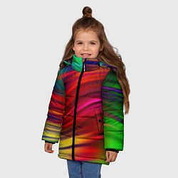 Куртка зимняя для девочки Разноцветный абстрактный узор волны, цвет: 3D-черный — фото 2