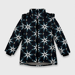 Куртка зимняя для девочки Стилизованные цветы чёрно-синий, цвет: 3D-светло-серый