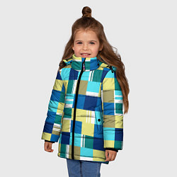 Куртка зимняя для девочки Ретро квадраты, цвет: 3D-черный — фото 2