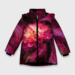 Куртка зимняя для девочки Розовый цветок в огне - нейросеть, цвет: 3D-черный