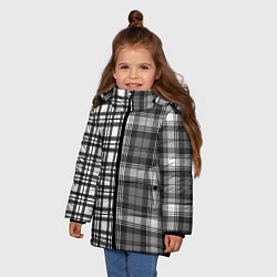 Куртка зимняя для девочки Черно-белый паттерн клетка, цвет: 3D-светло-серый — фото 2