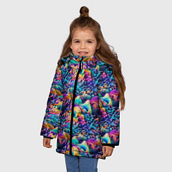 Куртка зимняя для девочки Разноцветные причудливые волны, цвет: 3D-черный — фото 2